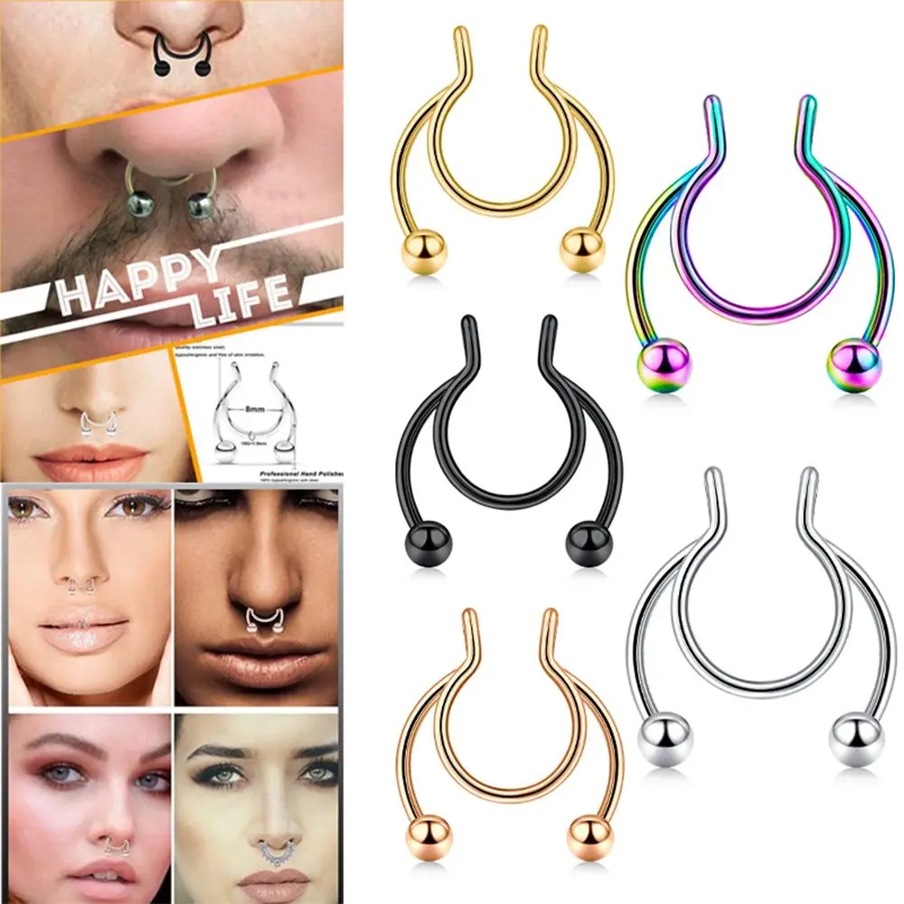 Body Jewelry Nose Studs - 2pcs Stainless Steel Fake Septum Nose