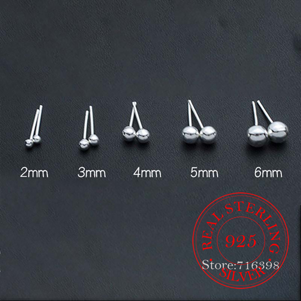 Body Jewelry Ear - 925 Sterling Silver 2mm/3mm/4mm/5mm/6mm Solid Ball