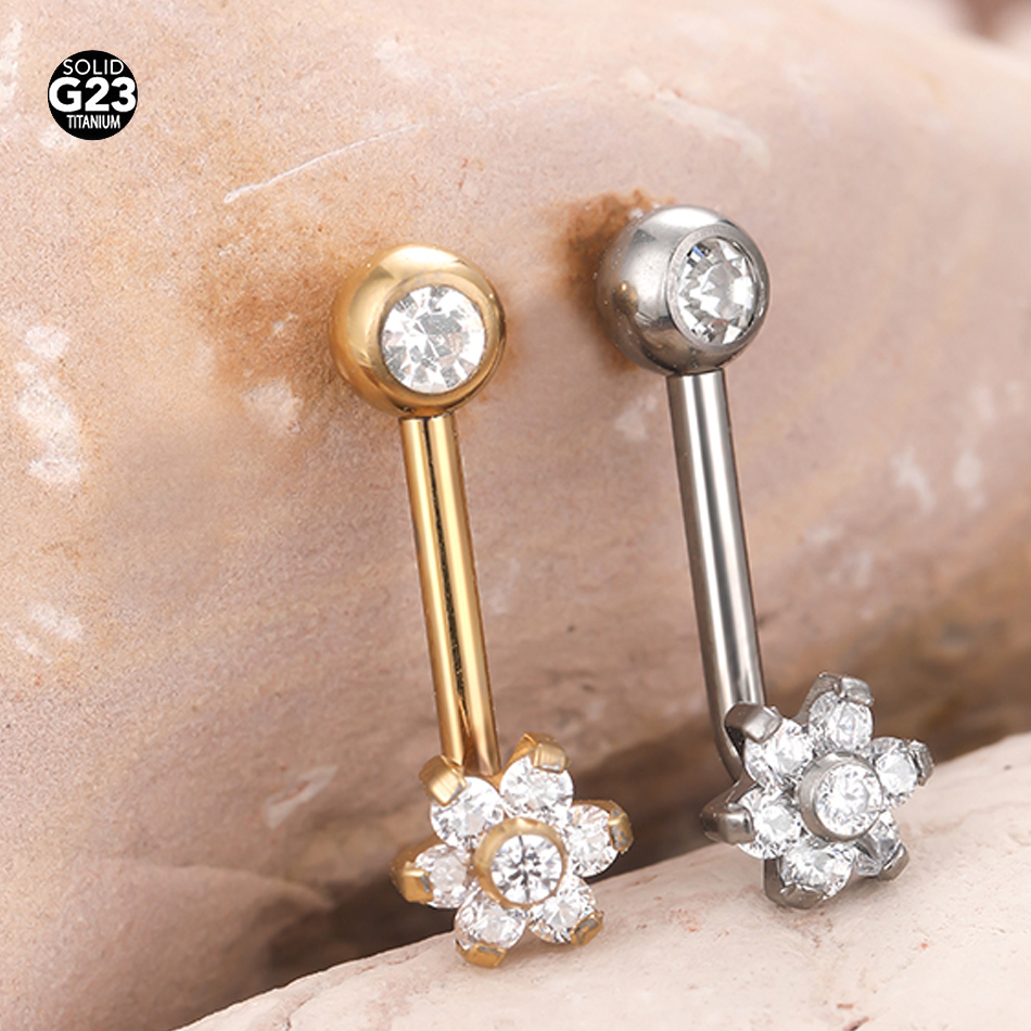 Body Jewelry Vch - 1Pc G23 Titanium Crystal Flower Christina