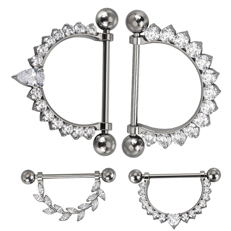 Nipple Bar Curved - ASTM F136 Titanium PIERC CZ Paved