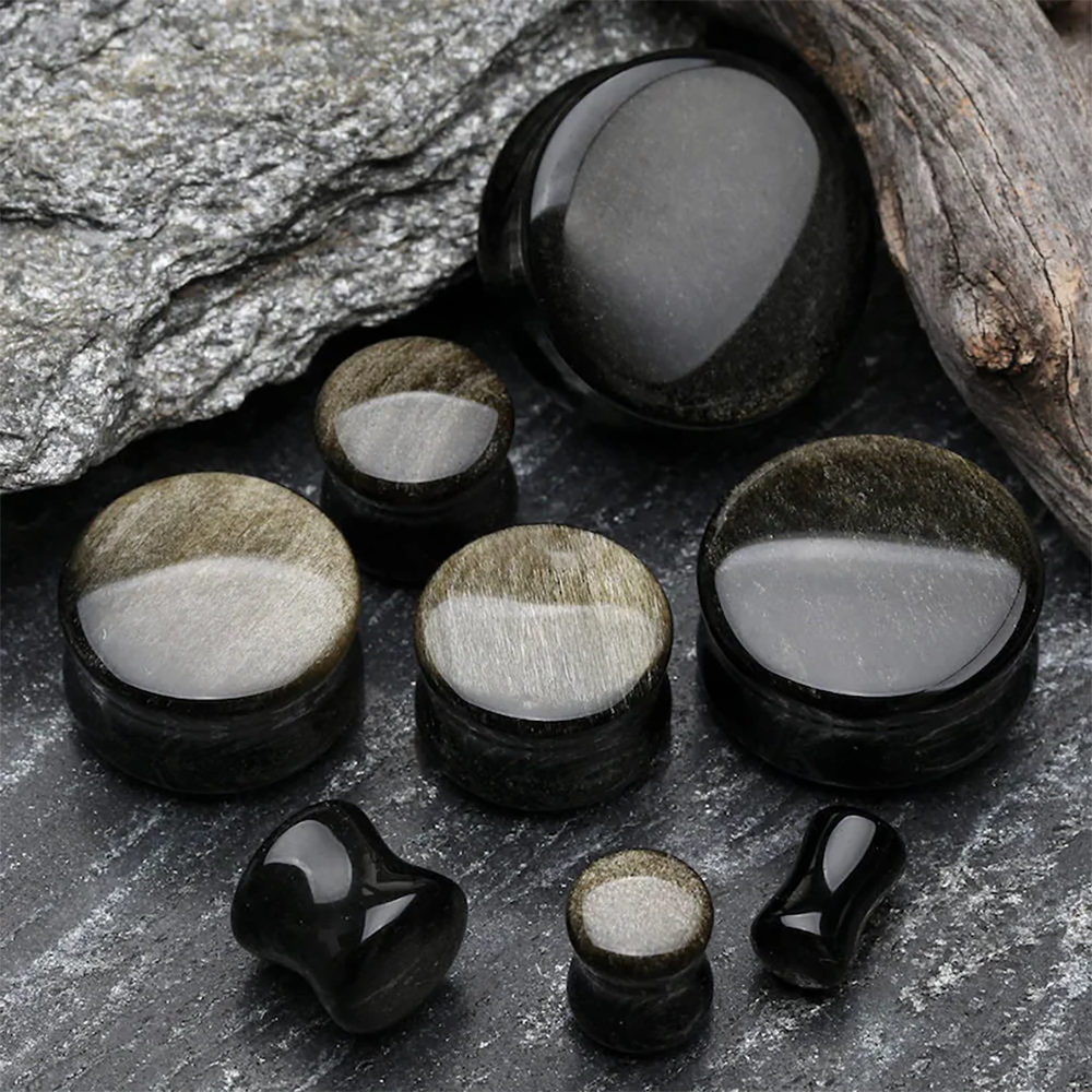 Body Jewelry Gauges - Black Natural Stone Double Flare Plugs