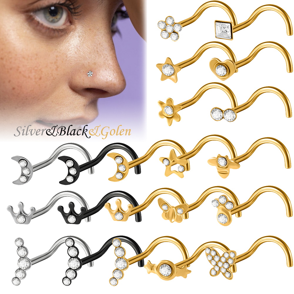 Body Jewelry Etc - 1-15PCS Surgical Steel Nose Stud Crown