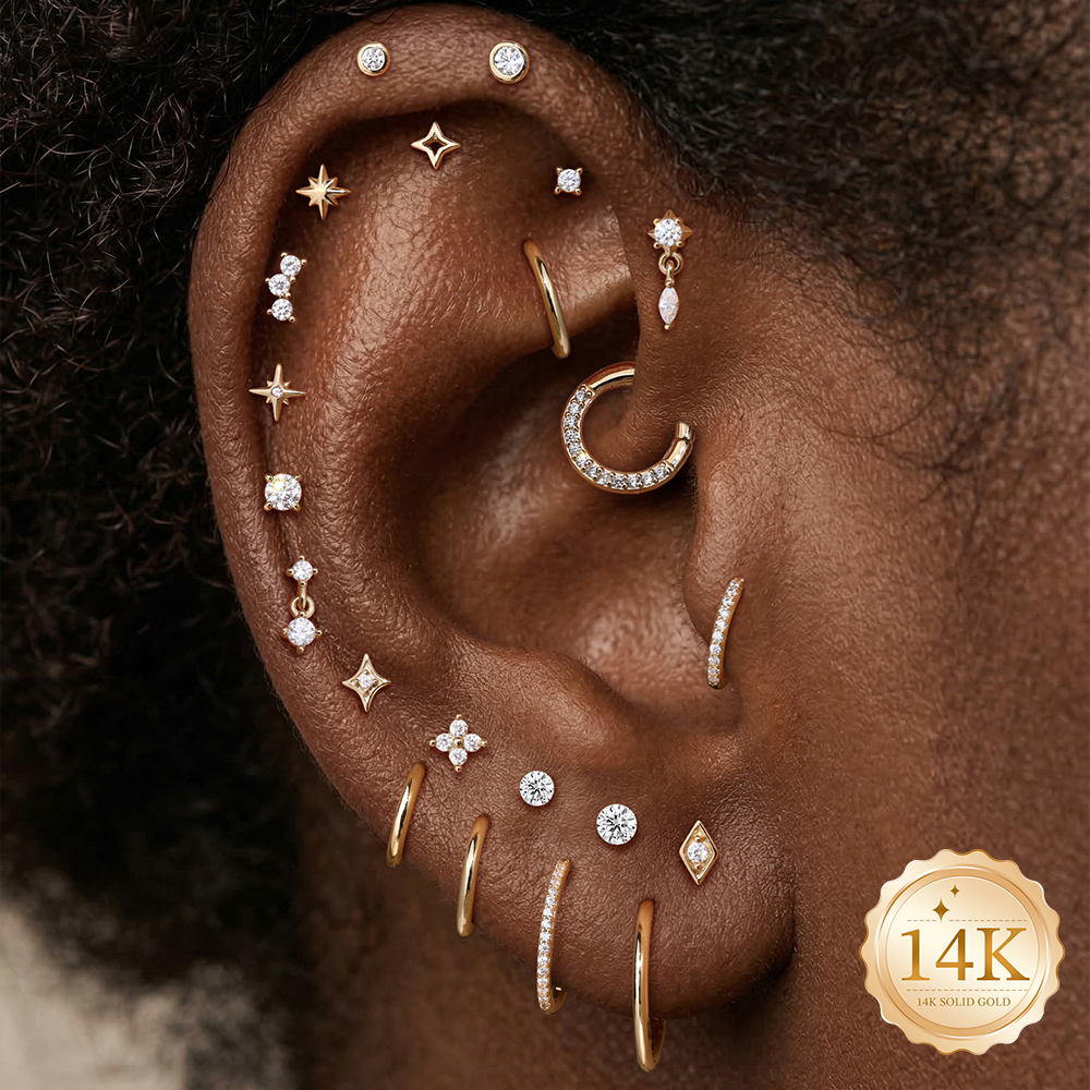 AIDE 14K Solid Gold Glossy Sta - Body Jewelry Ear reseña y precio