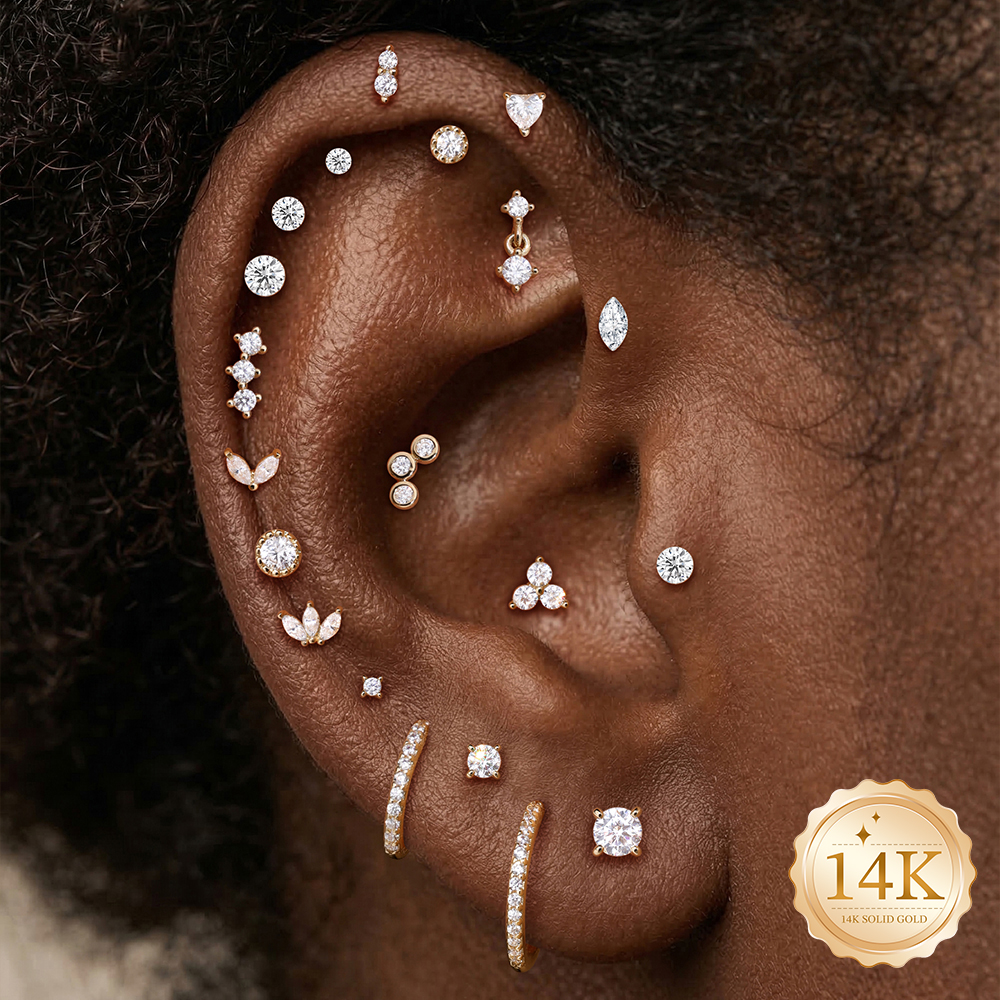 AIDE 14K Solid Gold Glossy Sta - Body Jewelry Ear reseña y precio