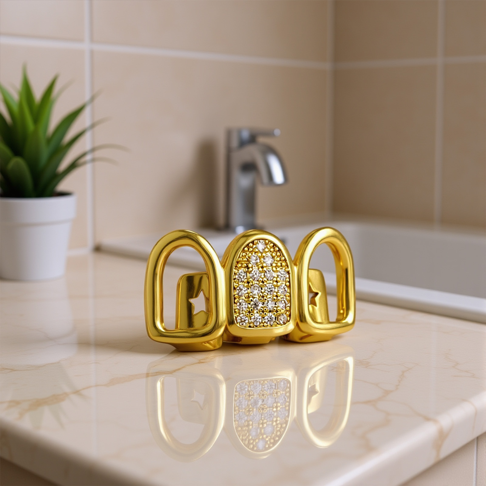 Rhinestone Teeth Cover Gold Pl - Body Jewelry And Piercing reseña y precio