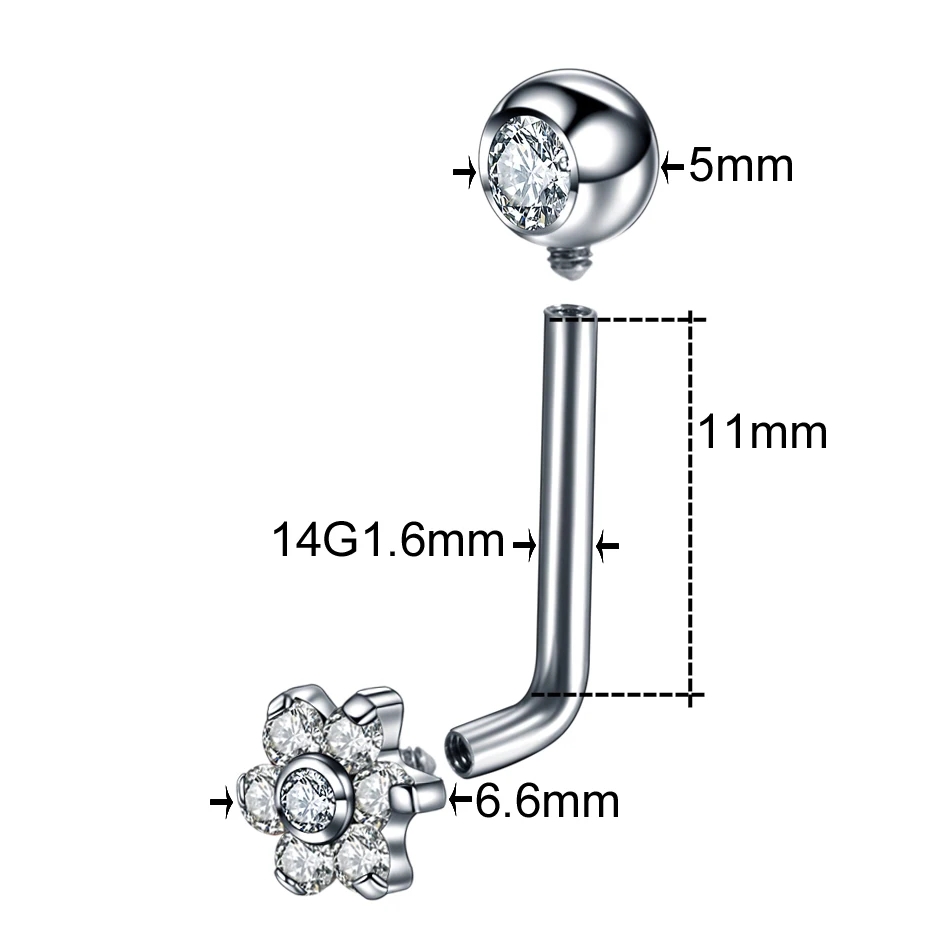 1Pc G23 Titanium Crystal Flowe - Body Jewelry Vch reseña y precio