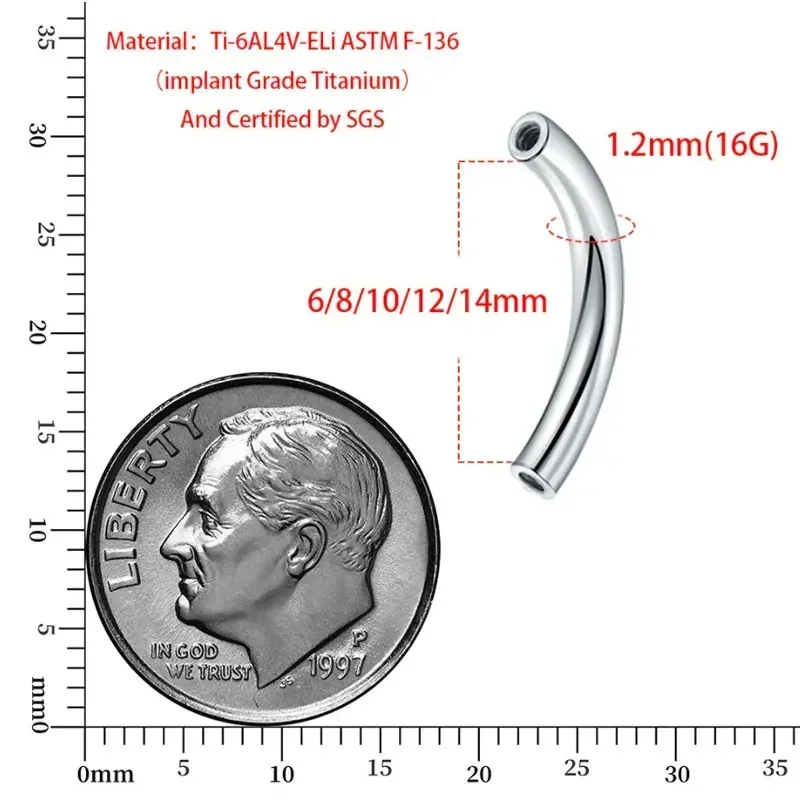10 Pcs/Lot ASTM F136 Titanium  - Nipple Bar Curved reseña y precio