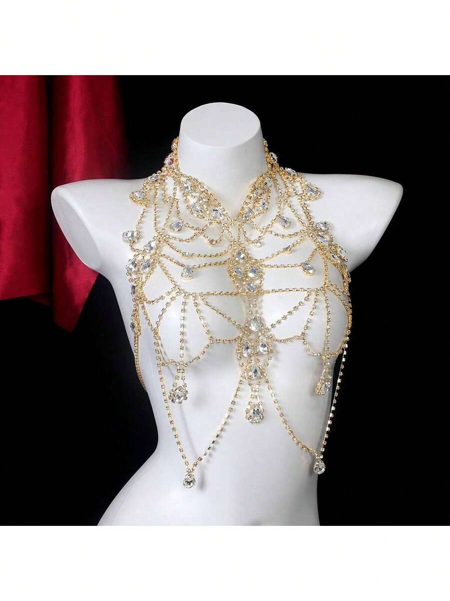 Rhinestone Body Chain Bra Neck - Body Jewelry Chain reseña y precio