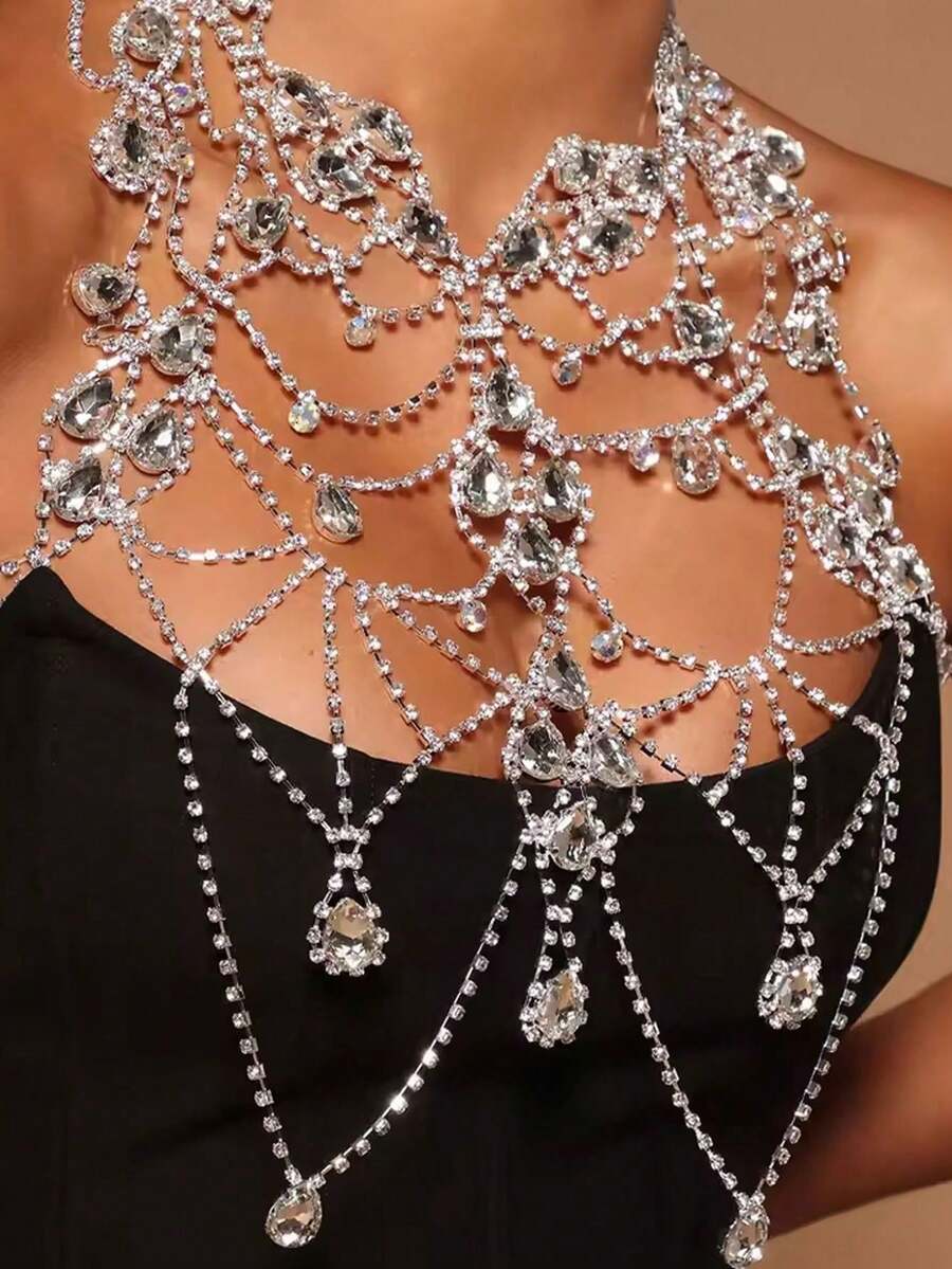 Rhinestone Body Chain Bra Neck - Body Jewelry Chain reseña y precio