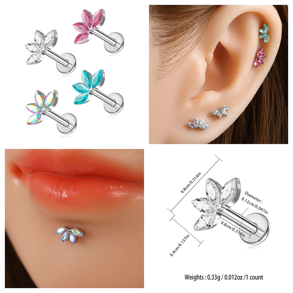 4 pcs ostainless steel zircon  - Body Jewelry Shop reseña y precio